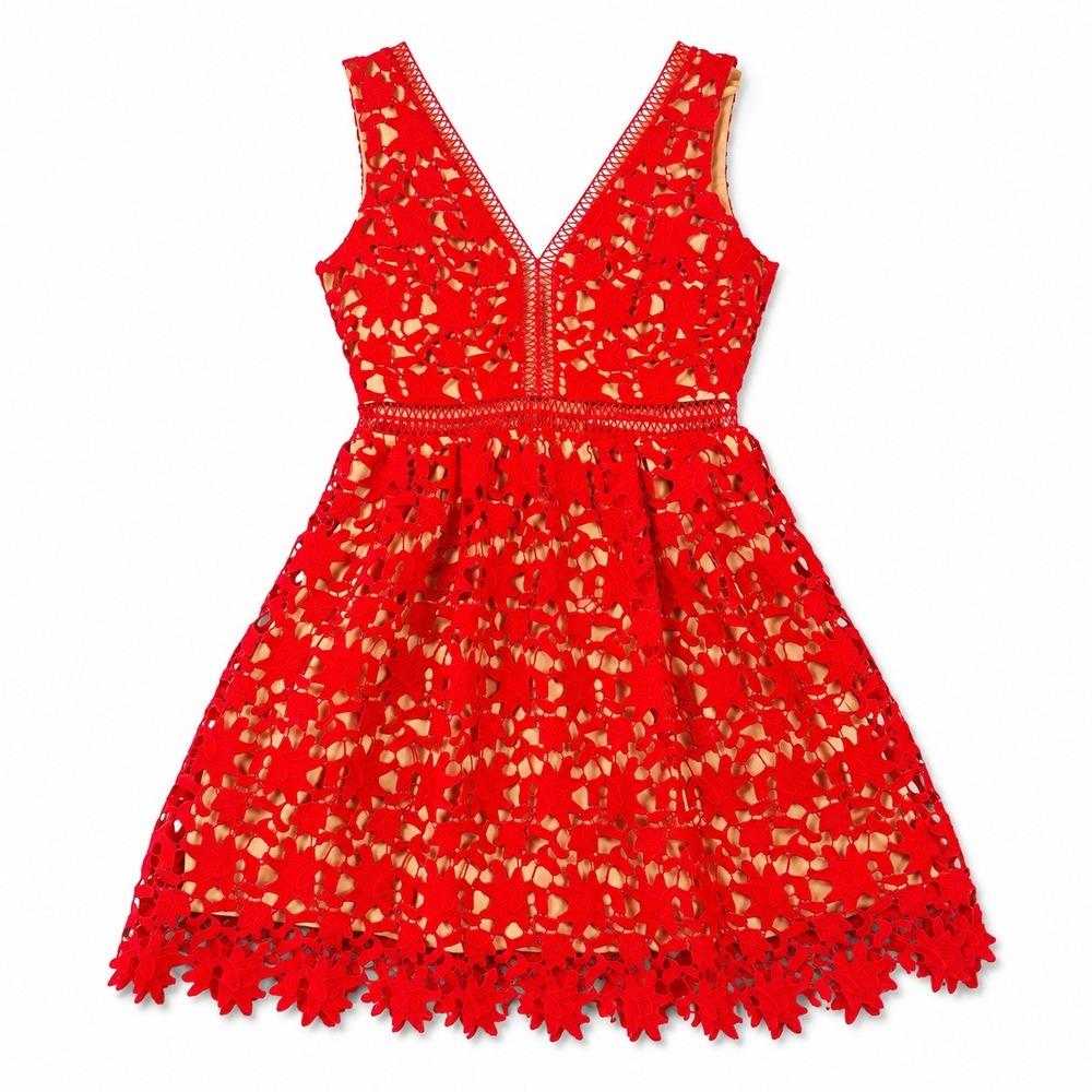 Danity Floral Lace Fit & Flare Dress Red Sleeveless Cocktail Women's Medium NWT